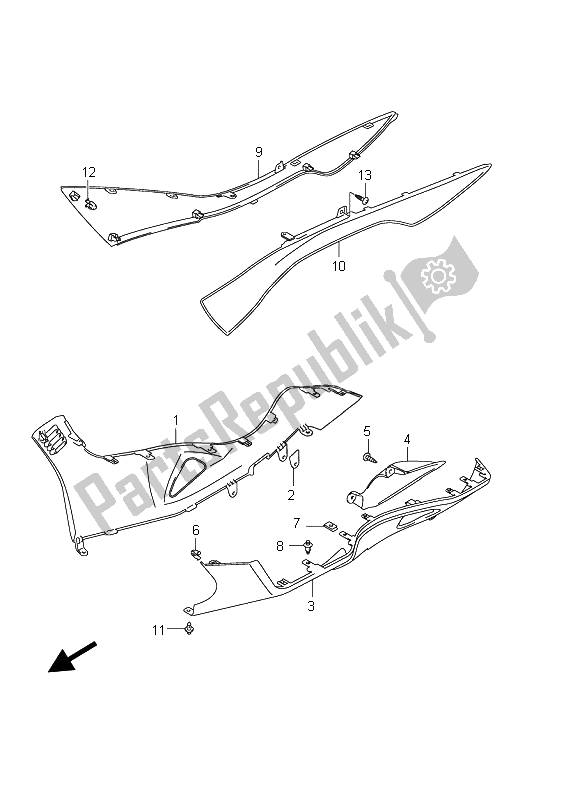 Todas as partes de Protetor De Perna Lateral do Suzuki Burgman AN 400 AZA 2009