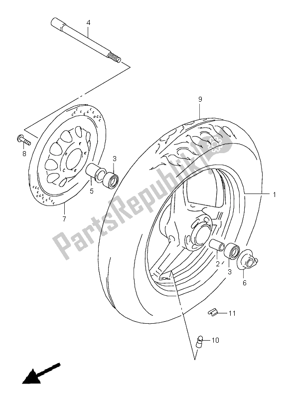 All parts for the Front Wheel of the Suzuki VZ 800 Marauder 2000