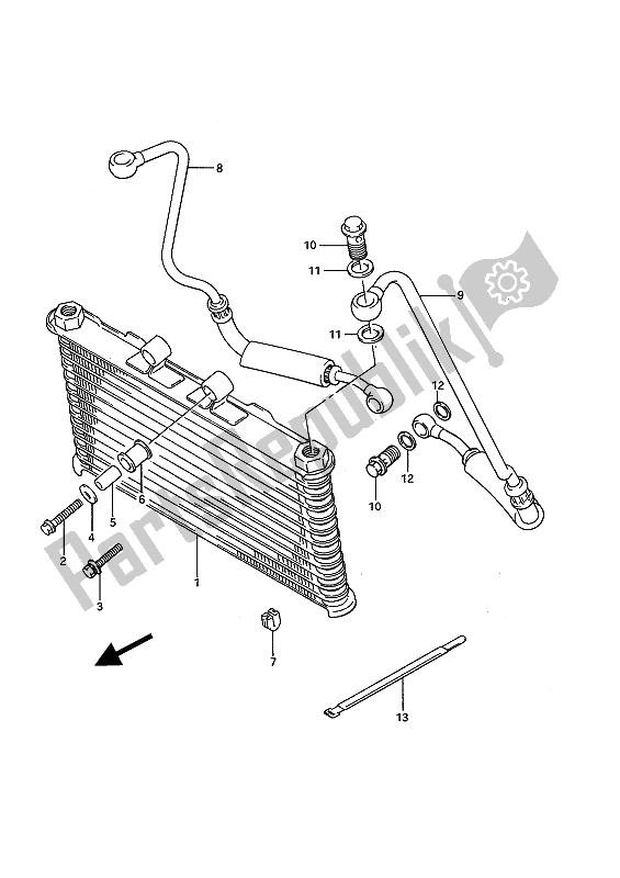 Alle onderdelen voor de Olie Koeler van de Suzuki GSX 1100F 1990