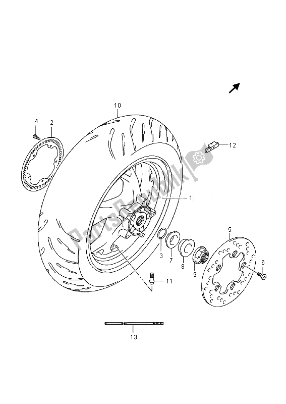 All parts for the Rear Wheel (an400a E02) of the Suzuki Burgman AN 400 AZA 2014