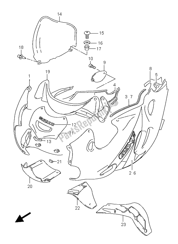 All parts for the Cowling Body of the Suzuki GSX 600F 2004