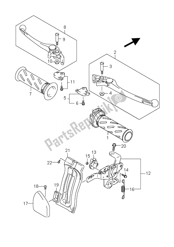 All parts for the Handle Lever (an650a E24-e51) of the Suzuki AN 650A Burgman Executive 2010