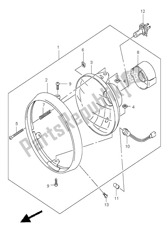 All parts for the Headlamp (gsf1200) of the Suzuki GSF 1200 NS Bandit 2003