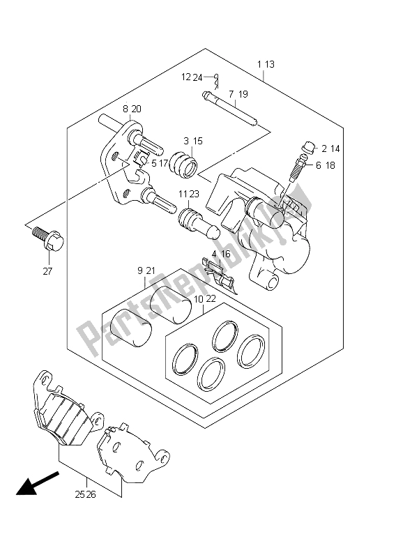 All parts for the Front Caliper of the Suzuki SFV 650A Gladius 2011