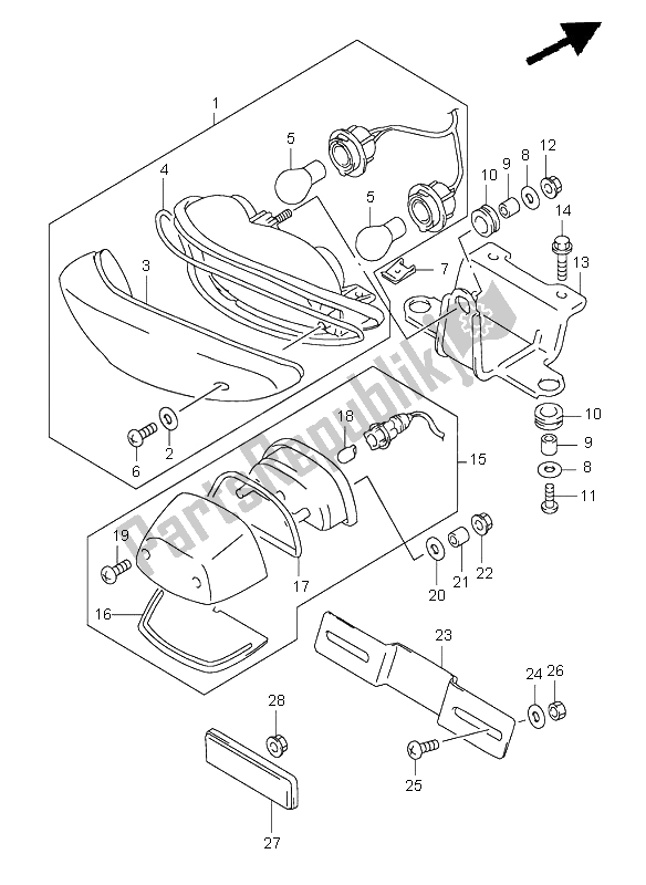 All parts for the Tail Lamp of the Suzuki TL 1000S 1998