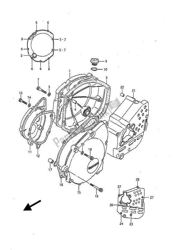 All parts for the Crankcase Cover of the Suzuki GSX R 1100 1992
