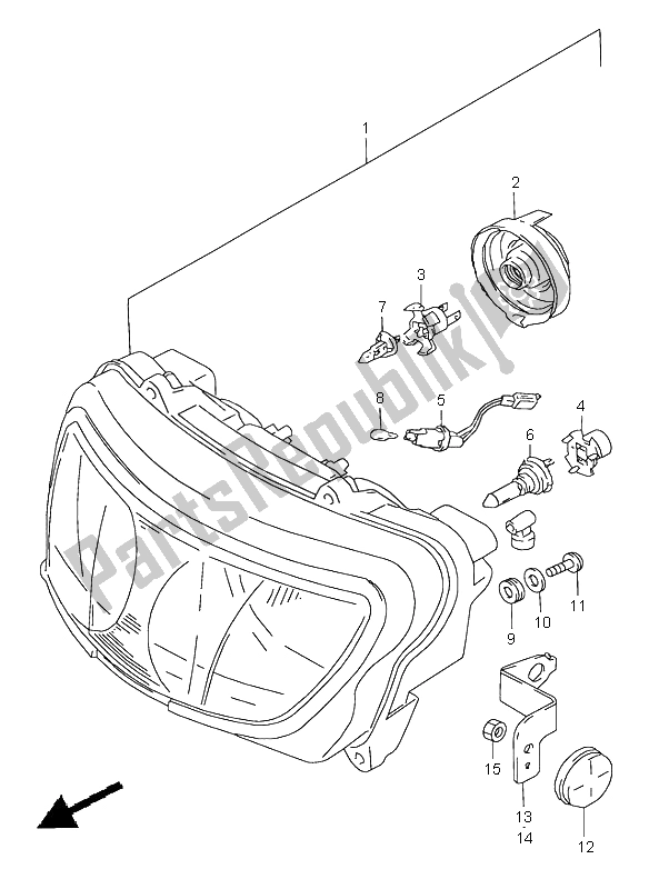 All parts for the Headlamp (e4-e18-e22-e25-e34-e39) of the Suzuki GSX R 600 1998