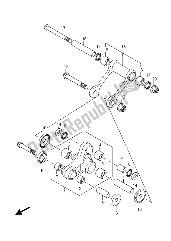 All parts for the Rear Cushion Lever of the Suzuki DR Z 125 SW LW 2015