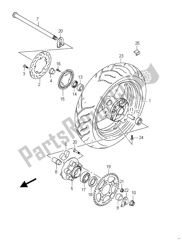 All parts for the Rear Wheel (gsf650a) of the Suzuki GSF 650 Sasa Bandit 2011