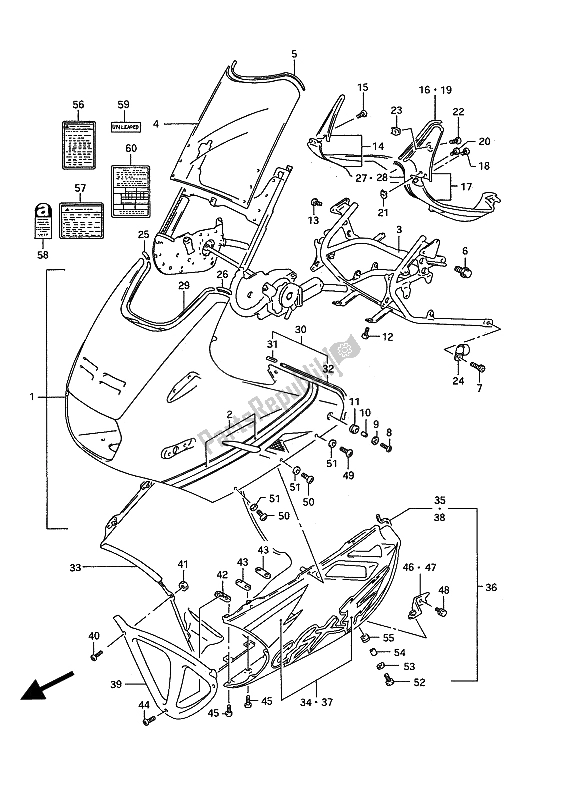 All parts for the Cowling of the Suzuki GSX 1100F 1994