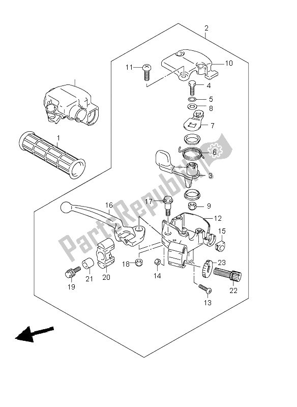 All parts for the Rh Handle Lever of the Suzuki LT Z 50 4T Quadsport 2009