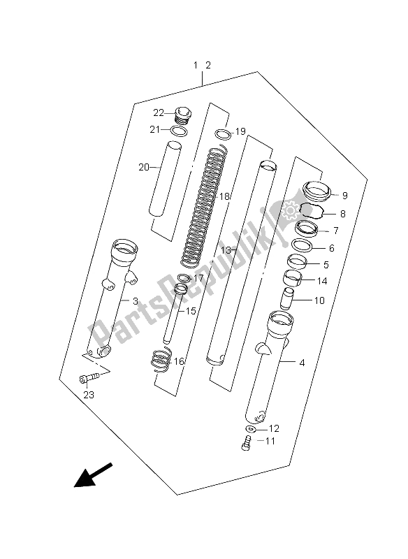 All parts for the Front Fork Damper of the Suzuki GZ 125 Marauder 2004