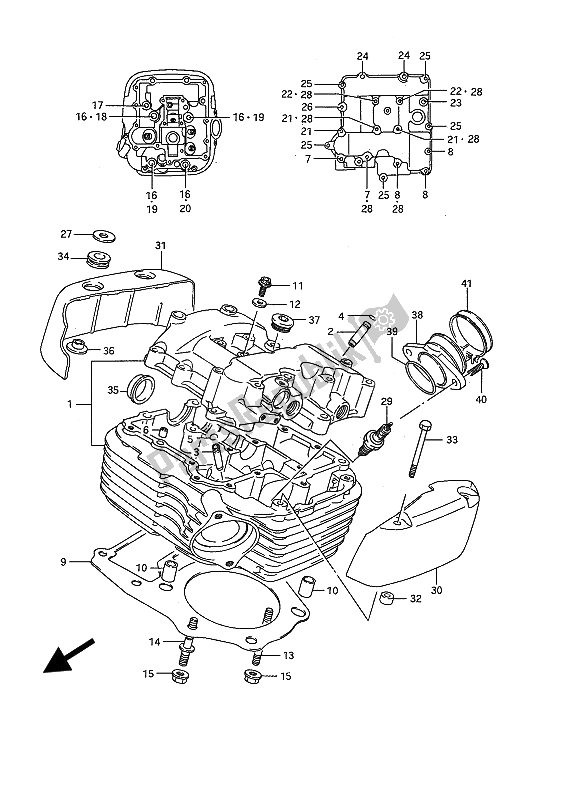 Alle onderdelen voor de Cilinderkop (achter) van de Suzuki VS 1400 Glpf Intruder 1993