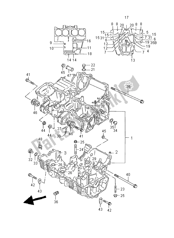 All parts for the Crankcase of the Suzuki GSX 600F 2003