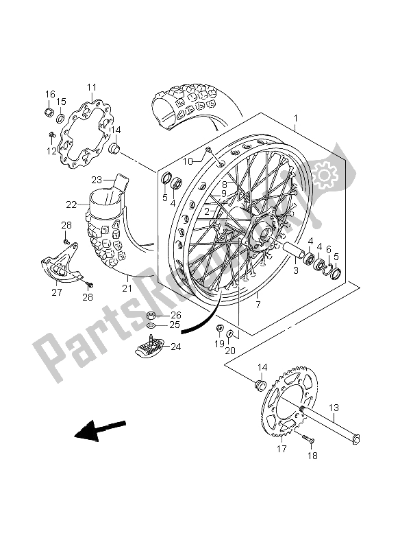 All parts for the Rear Wheel of the Suzuki RM Z 250 2009