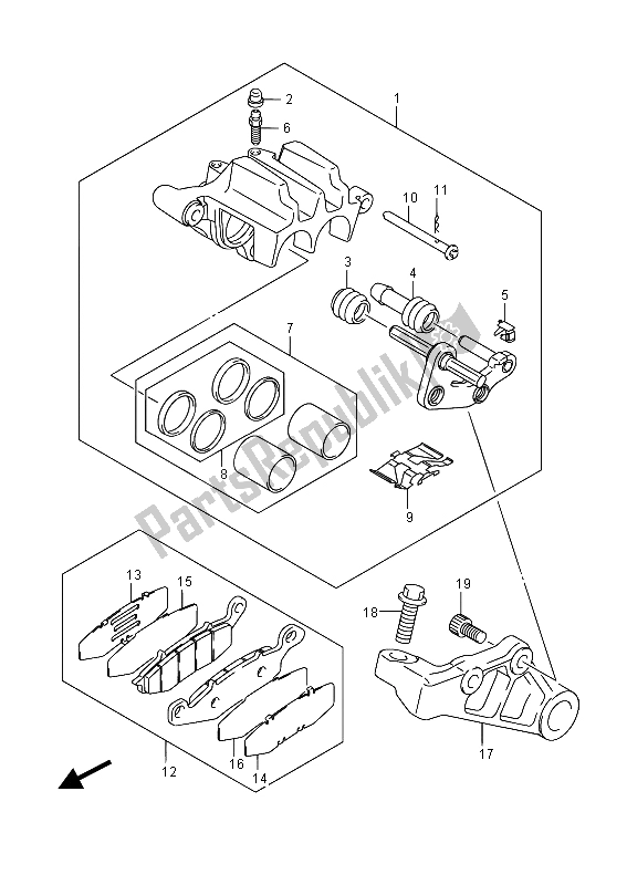 Alle onderdelen voor de Remklauw Achter van de Suzuki VL 1500T Intruder 2015