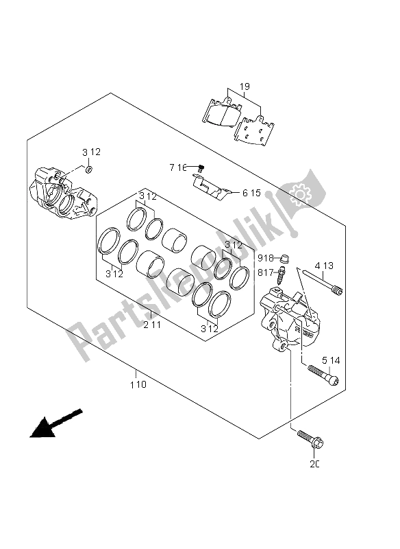 Tutte le parti per il Pinza Anteriore (gsx650fu E24) del Suzuki GSX 650 FA 2011