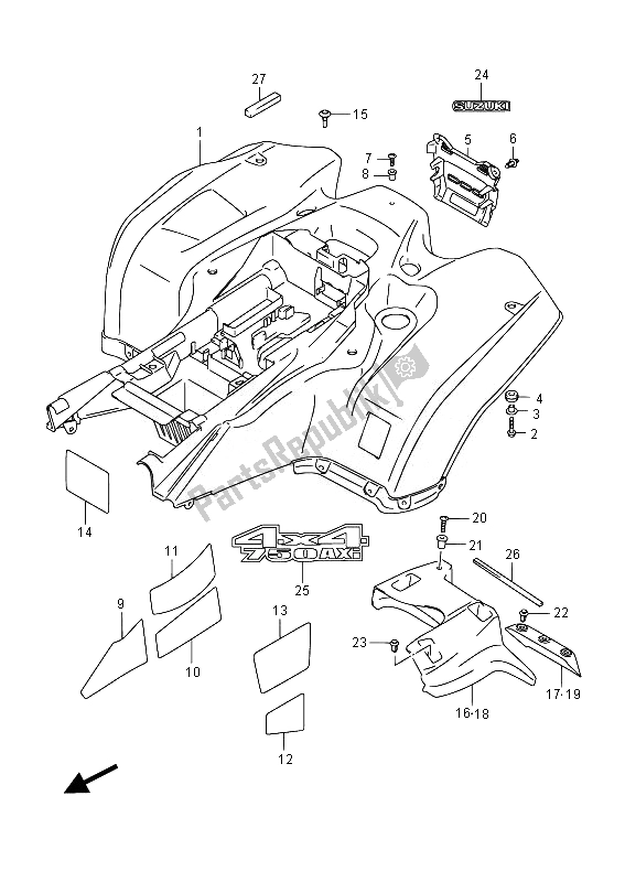 All parts for the Rear Fender (lt-a750xpz) of the Suzuki LT A 750 XPZ Kingquad AXI 4X4 2014