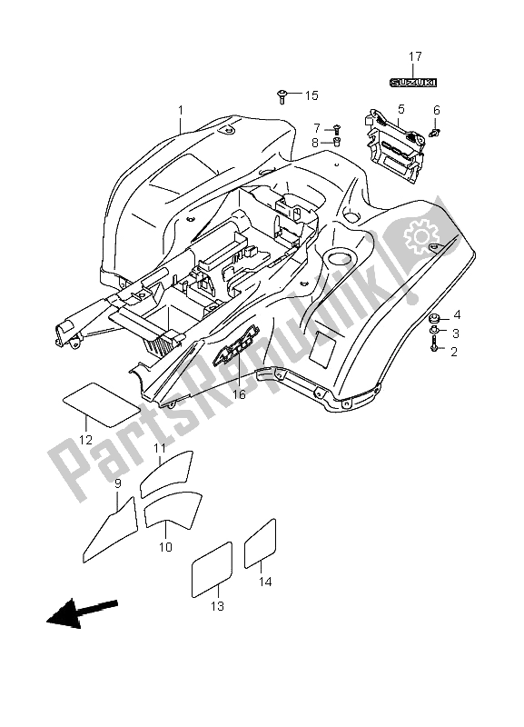 All parts for the Rear Fender of the Suzuki LT A 700X Kingquad 4X4 2006