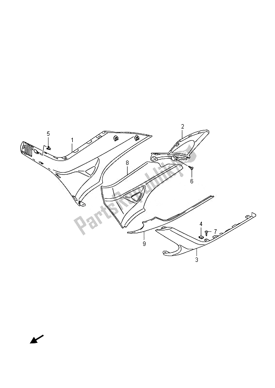 All parts for the Side Leg Shield of the Suzuki AN 650Z Burgman Executive 2014