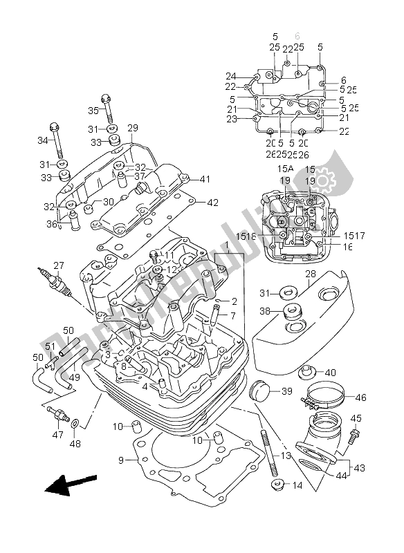 All parts for the Cylinder Head (front) of the Suzuki VL 1500 Intruder LC 2003