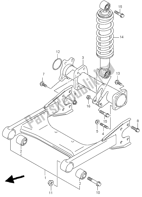 Toutes les pièces pour le Bras Oscillant Arrière du Suzuki LT F 250 Ozark 2003