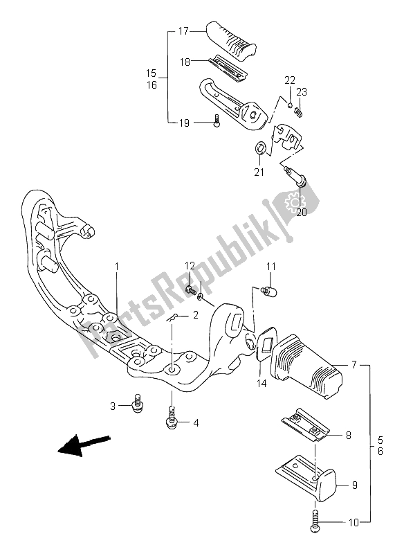 All parts for the Footrest of the Suzuki VS 800 Intruder 1997