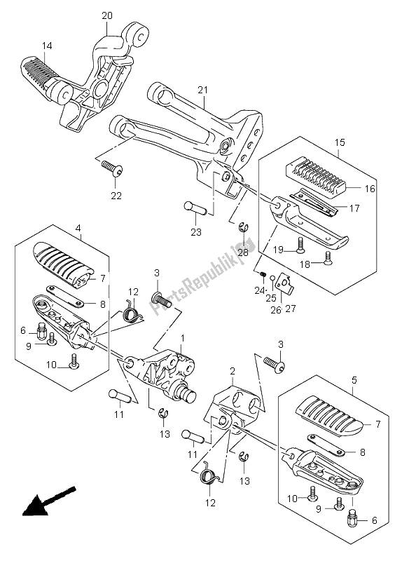 Todas as partes de Apoio Para Os Pés do Suzuki DL 1000 V Strom 2003