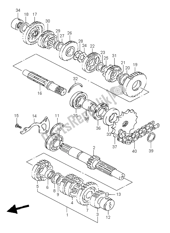 All parts for the Transmission of the Suzuki GS 500E 1995