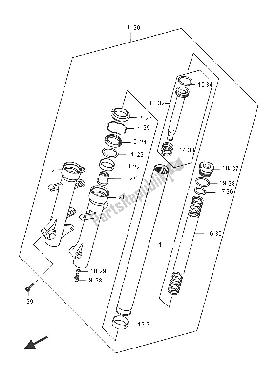 All parts for the Front Fork Damper (an400a) of the Suzuki Burgman AN 400 ZZA 2016