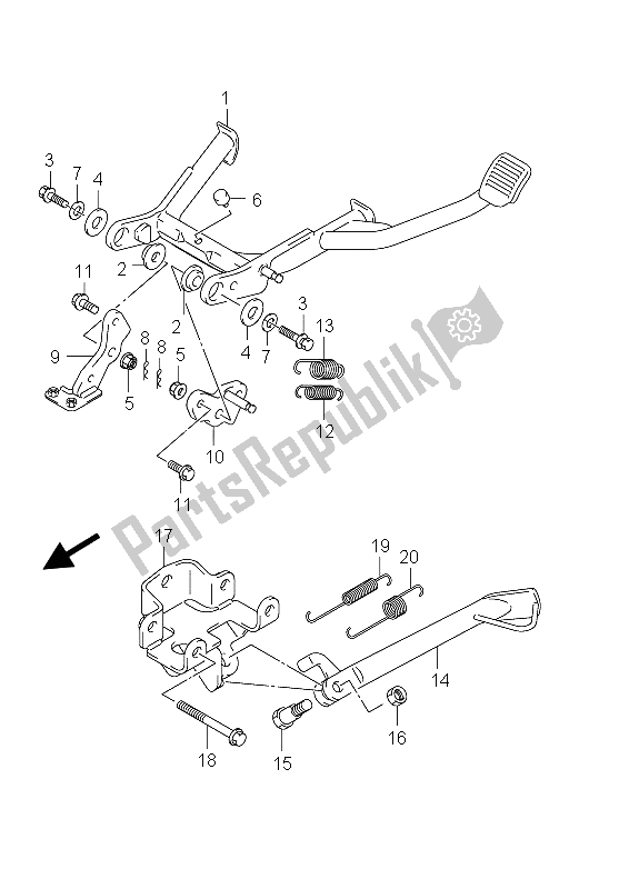 All parts for the Stand of the Suzuki AN 650A Burgman Executive 2012