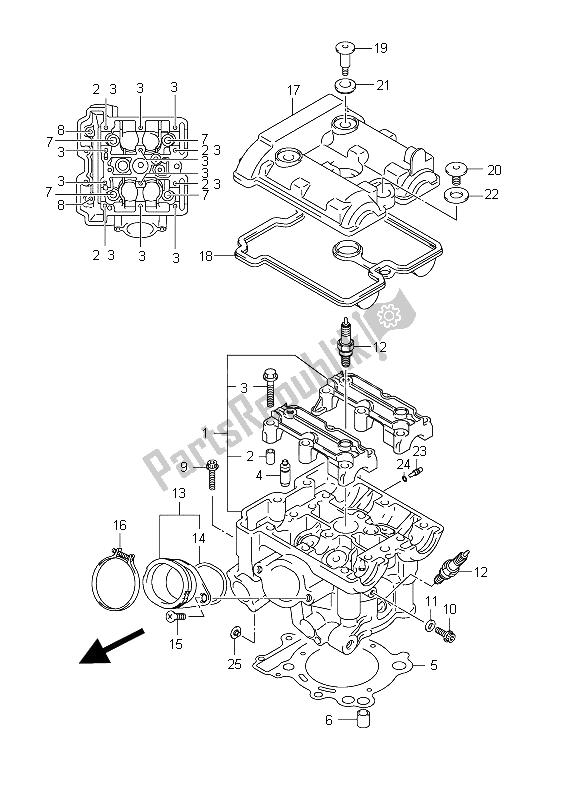 All parts for the Cylinder Head (rear) of the Suzuki SFV 650A Gladius 2011