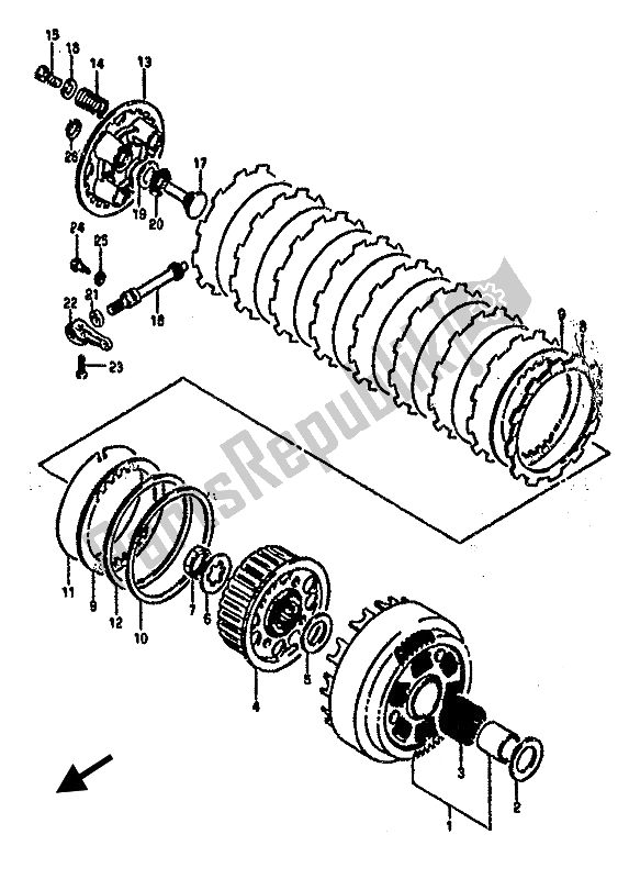 All parts for the Clutch of the Suzuki RG 500C Gamma 1987