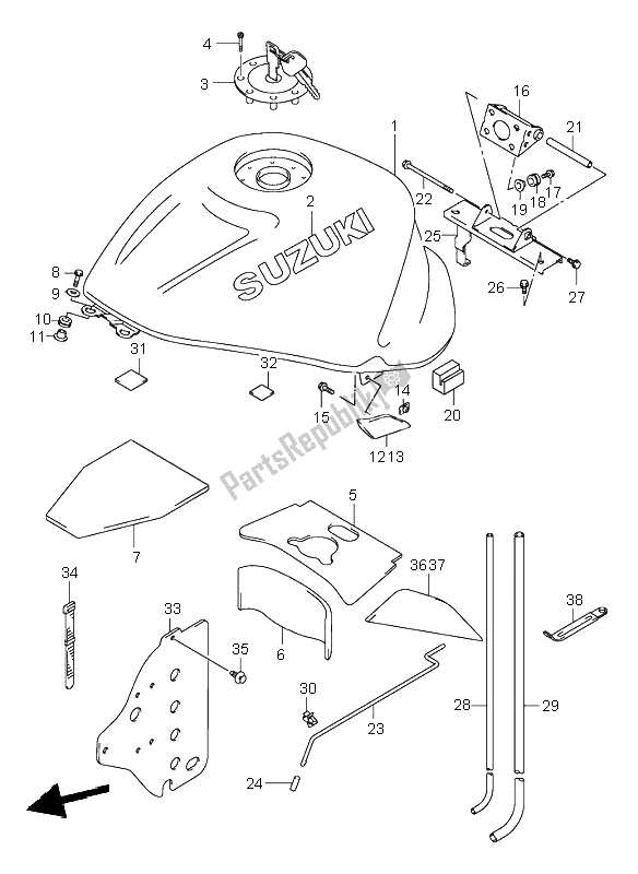 All parts for the Fuel Tank of the Suzuki GSX 1300R Hayabusa 1999