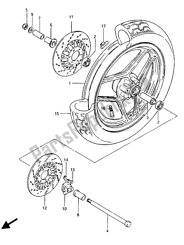 All parts for the Front Wheel of the Suzuki GSX 750 ES 1986