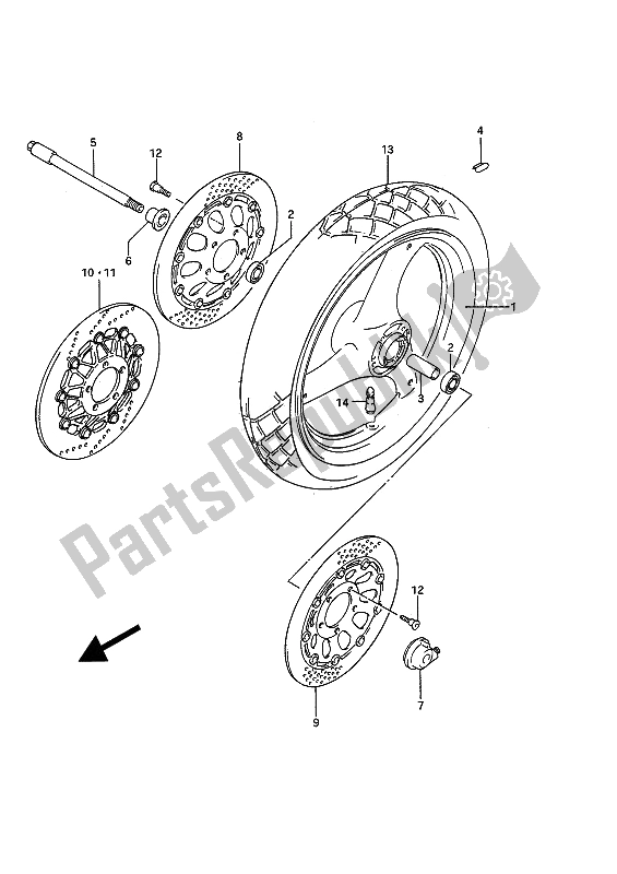 All parts for the Front Wheel (e22) of the Suzuki GSF 400 Bandit 1993