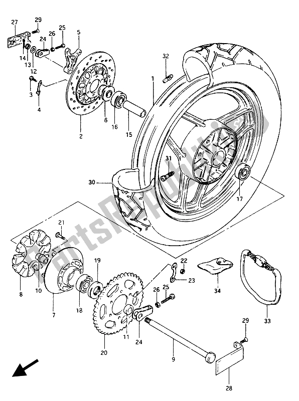 Tutte le parti per il Ruota Posteriore (gsx750es-e6-e24) del Suzuki GSX 750 ES 1986