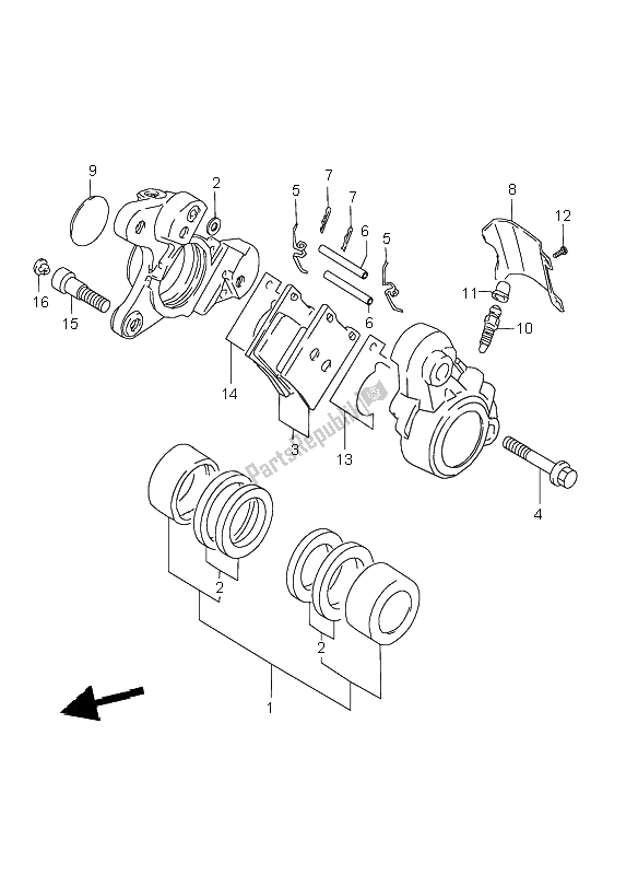 All parts for the Front Caliper of the Suzuki VL 1500 Intruder LC 2001