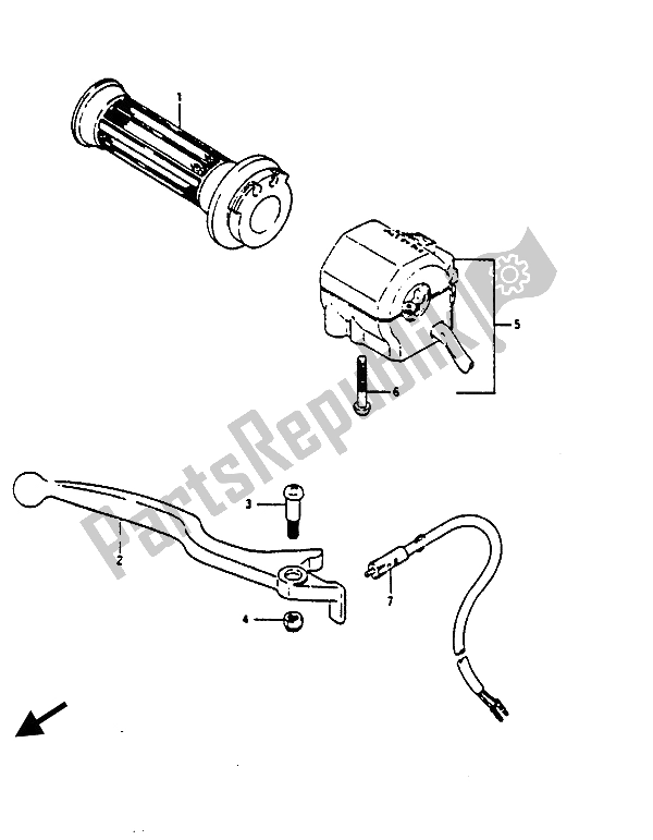 All parts for the Right Handle Switch of the Suzuki RG 125 Abuaubu Gamma 1988