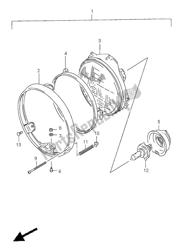 All parts for the Headlamp (e24) of the Suzuki GS 500 2002