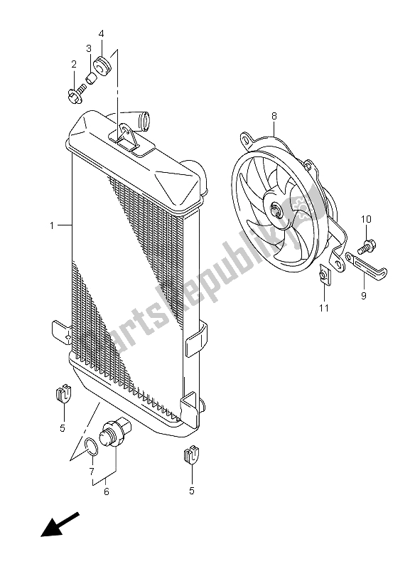 All parts for the Radiator of the Suzuki AN 250 Burgman 2006