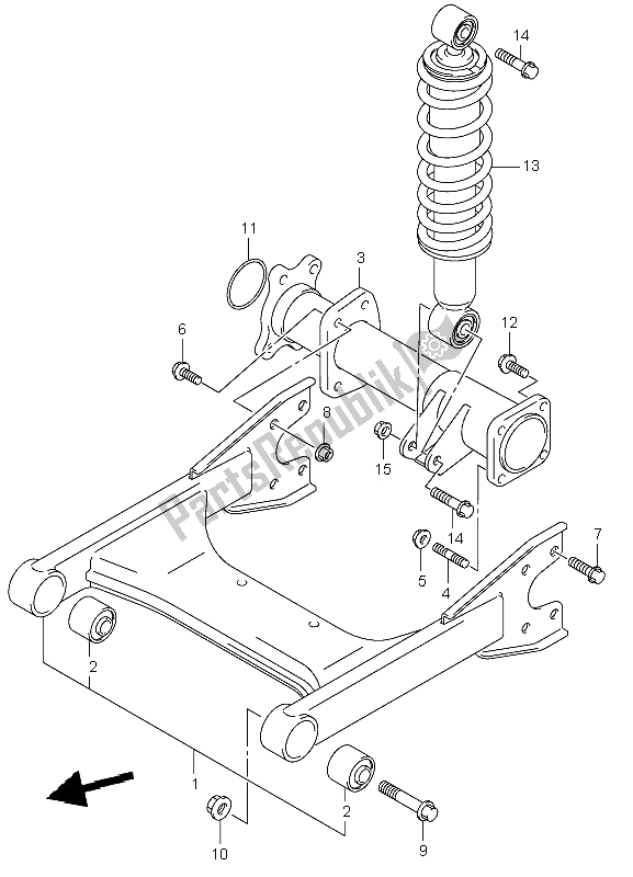 All parts for the Rear Swingingarm of the Suzuki LT F 250 Ozark 2005