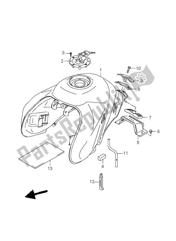 All parts for the Fuel Tank of the Suzuki DL 1000 V Strom 2010