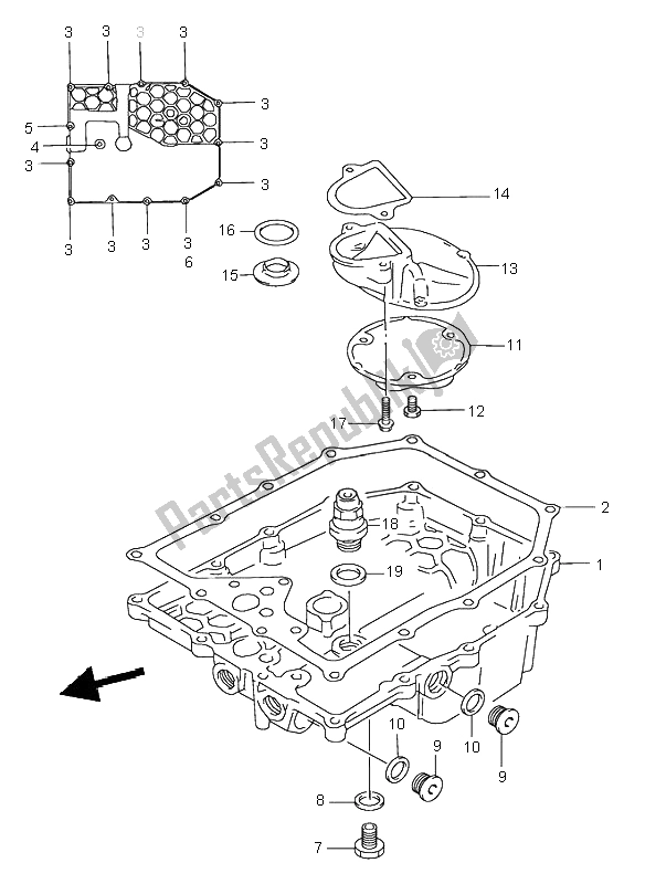 All parts for the Oil Pan of the Suzuki GSX 750 2001