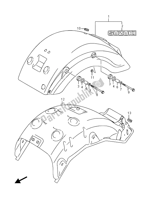 Tutte le parti per il Parafango Posteriore del Suzuki VL 1500 BT Intruder 2015