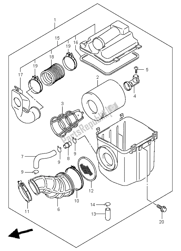 All parts for the Air Cleaner of the Suzuki LT A 400F Eiger 4X4 2004