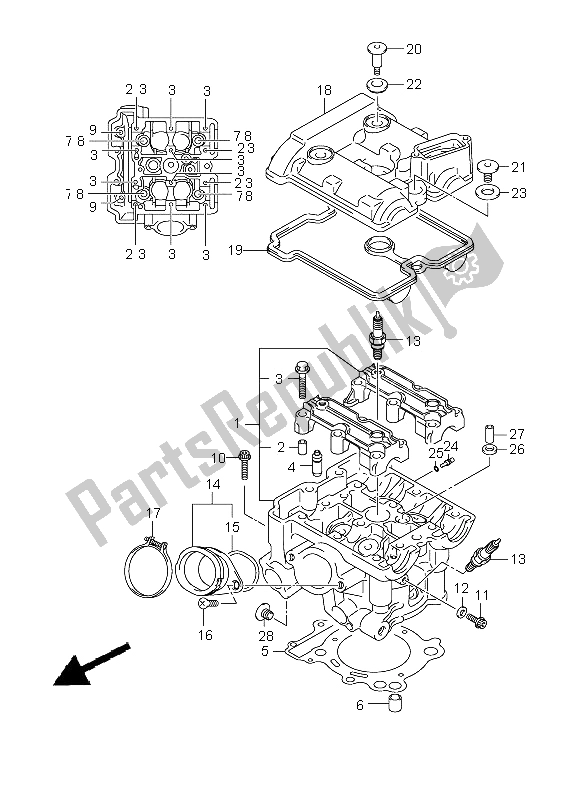 All parts for the Cylinder Head (rear) of the Suzuki DL 650A V Strom 2009