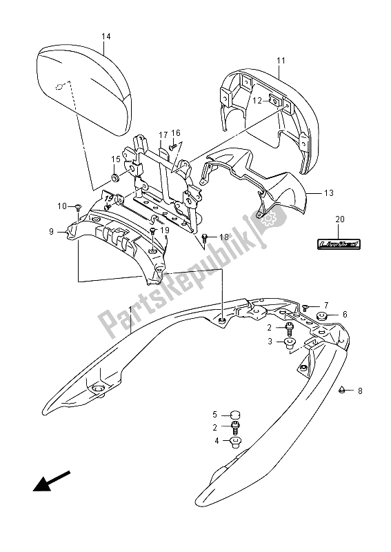 All parts for the Pillion Rider Handle (an400za E02) of the Suzuki Burgman AN 400 AZA 2015