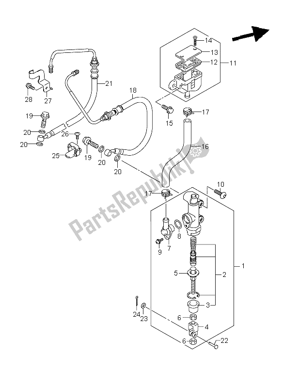 Toutes les pièces pour le Maître-cylindre Arrière (gsf1250a E21) du Suzuki GSF 1250A Bandit 2011