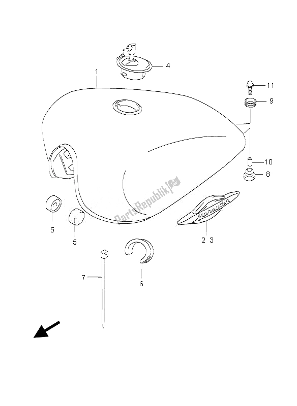 All parts for the Fuel Tank of the Suzuki GZ 125 Marauder 2007